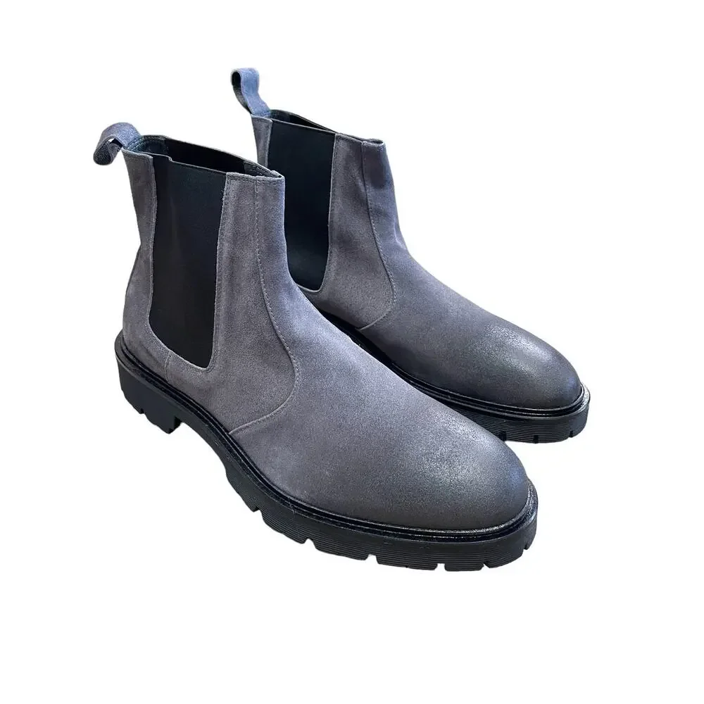 The Good Man Brand Mens Modern City Distressed Chelsea Boots Grey Suede 12 NIB